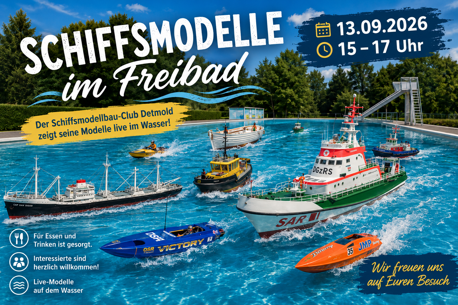 Schiffsmodelle im Freibad